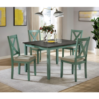 Anya Rustic Distressed Teal/Distressed Gray 5 Piece Dining Table Set Model CM3476GR-T-5PK by Furniture of America