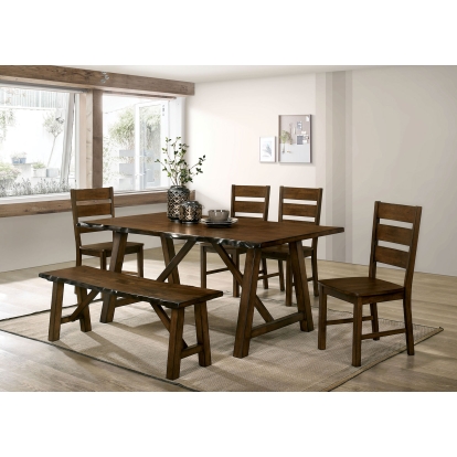 Mapleton Rustic Walnut 6 Piece Dining Table Set with Bench Model CM3484T-6PC by Furniture of America