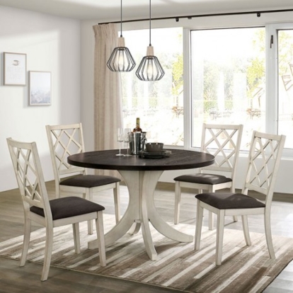 Furniture of America Haleigh Transitional Solid with Wood Veneer Antique White-Dark Walnut Round Table Model CM3491RT-TABLE