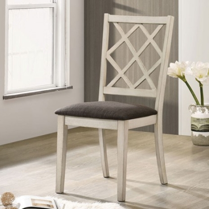 Furniture of America Haleigh Transitional Fabric Solid with Wood Veneer Antique White-Gray Side Chair Model CM3491SC-2PK