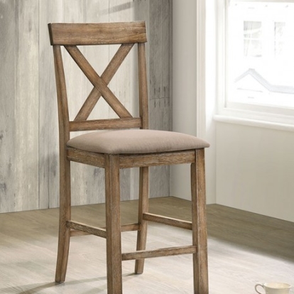 Furniture of America Plankinton Rustic Fabric Solid with Wood Veneer Rustic Oak-Brown Counter Ht. Chair Model CM3492PC-2PK