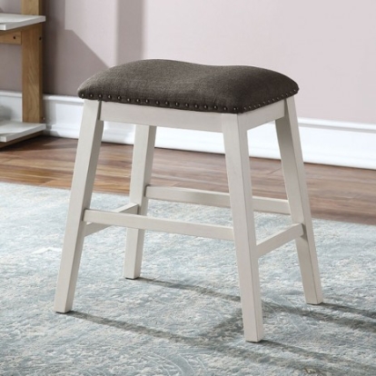 Furniture of America Heidelberg Transitional Fabric Solid with Wood Veneer Off-White-Dark Gray Counter Ht. Stool Model CM3498ST-2PK