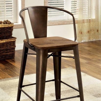 Furniture of America Cooper Industrial Metal Solid with Wood Dark Bronze-Dark Oak Counter Ht. Chair (2-Box) Model CM3529PC-2PK