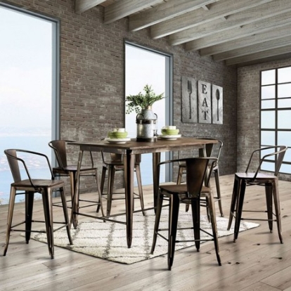 Furniture of America Cooper Industrial Metal Solid with Wood Veneer Dark Bronze-Dark Oak Counter Ht. Table Model CM3529PT