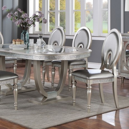 Furniture of America Cathalina Transitional Mirror Solid with Wood Silver Dining Table Model CM3541SV-T-TABLE