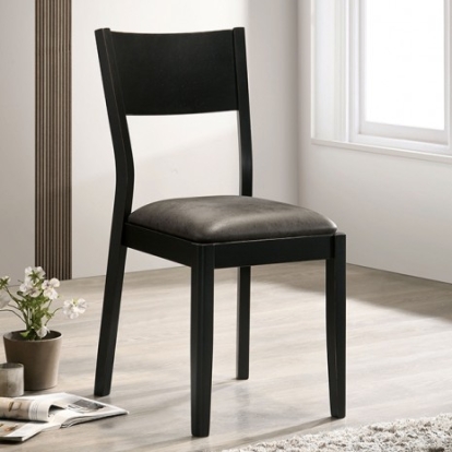 Furniture of America Oberwil Mid-Century Modern Leatherette Solid with Wood Veneer Black-Gray Chair Model CM3548GY-SC-2PK
