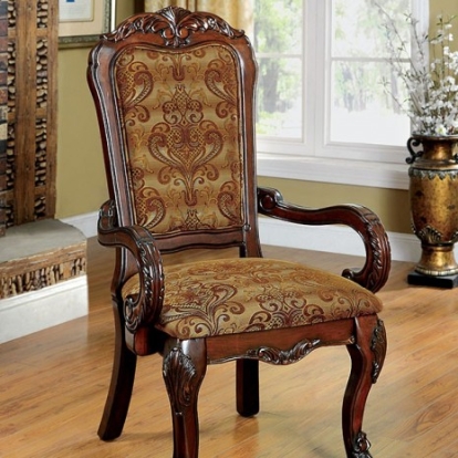 Furniture of America Medieve Traditional Fabric Solid with Wood Veneer Brown-Cherry Arm Chair (2-Box) Model CM3557CH-AC-2PK