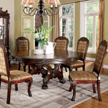 Furniture of America Medieve Traditional Solid with Wood Veneer Cherry Round Table Model CM3557CH-RT-TABLE