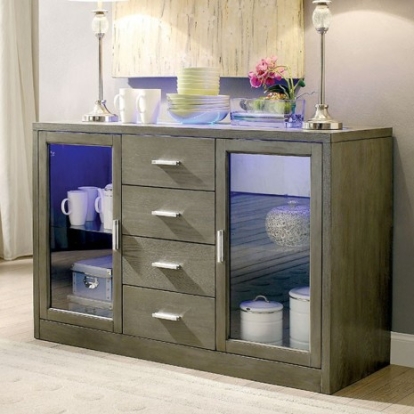 Furniture Of America Luminar Contemporary Leatherette, Solid Wood, Wood Veneer, Others Gray Server | CM3559GY-SV