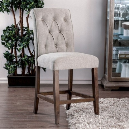 Furniture Of America Sania Rustic Fabric, Solid Wood, Others Beige/Rustic Oak Counter Ht. Chair (2/Ctn) | CM3564A-PC-2PK