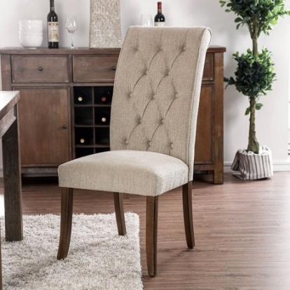 Furniture of America Sania Rustic Fabric Solid with Wood Antique Oak-Beige Side Chair (2-Ctn) Model CM3564A-SC-2PK