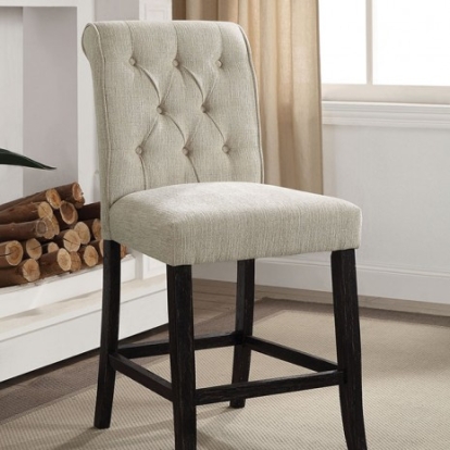 Furniture Of America Izzy Rustic Fabric, Solid Wood, Wood Veneer, Others Beige/Antique Black Counter Ht. Chair (2/Ctn) | CM3564PC-2PK