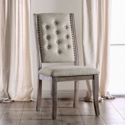 Furniture of America Patience Rustic Fabric Solid with Wood Veneer Rustic Natural Tone-Beige Side Chair (2-Ctn) Model CM3577SC-2PK
