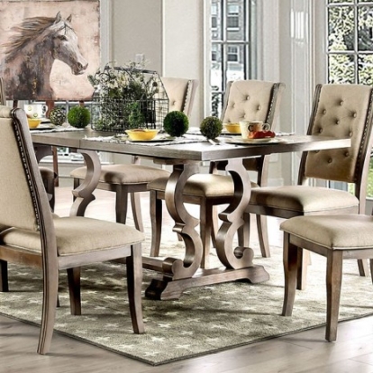 Furniture of America Patience Rustic Fabric Solid with Wood Veneer Rustic Natural Tone-Beige Dining Table Model CM3577T-TABLE