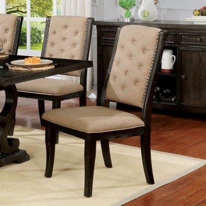 Furniture of America Patience Rustic Fabric Solid with Wood Veneer Dark Walnut-Beige Side Chair (2-Ctn) Model CM3577WN-SC-2PK