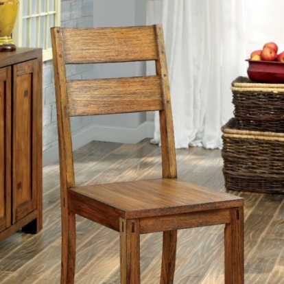 Furniture of America Frontier Rustic Solid with Wood Veneer Dark Oak Side Chair (2-Box) Model CM3603SC-2PK