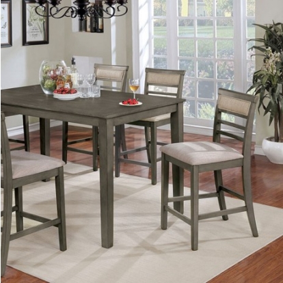 Furniture of America Fafnir Transitional Fabric Solid with Wood Veneer Weathered Gray-Beige 7 Pc. Counter Ht. Table Set Model CM3607PT-7PK