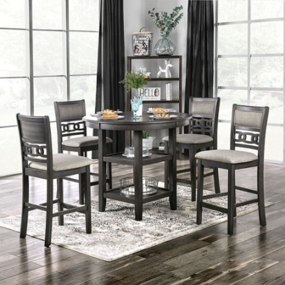 Furniture of America Milly Transitional Fabric Solid with Wood Veneer Gray 5 Pc. Counter Ht. Set Model CM3609PT-5PK