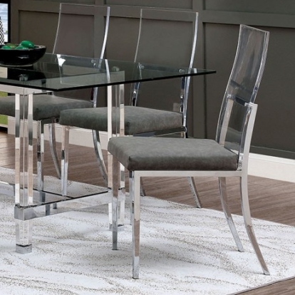 Furniture of America Casper Contemporary Acrylic Leatherette Metal Chrome Side Chair (2-Ctn) Model CM3654SC-2PK
