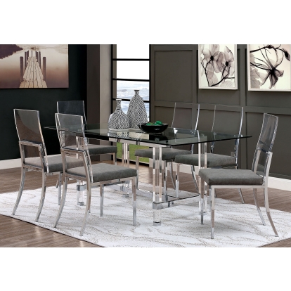 Casper Contemporary Chrome 7 Piece Dining Table Set Model CM3654T-7PC by Furniture of America