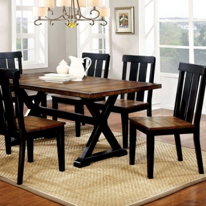 Furniture of America Alana Transitional Solid with Wood Veneer Antique Oak-Black Rectangular Table Model CM3668T