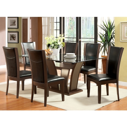 Manhattan Contemporary Brown Cherry 7 Piece Dining Table Set Model CM3710T-7PC by Furniture of America
