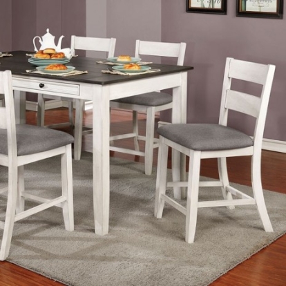 Furniture of America Anadia Rustic Fabric Solid with Wood Veneer Antique White-Gray Counter Ht. Table Model CM3715PT