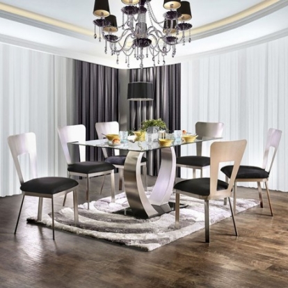 Furniture of America Nova Contemporary Metal Microfiber Tempered Glass Silver-Black Dining Table Model CM3728T-TABLE