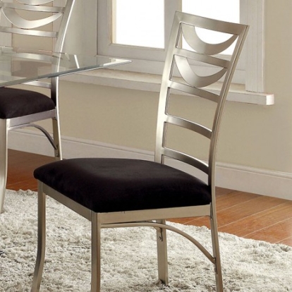 Furniture of America Roxo Contemporary Metal Microfiber Silver-Black Side Chair (2-Box) Model CM3729SC-2PK