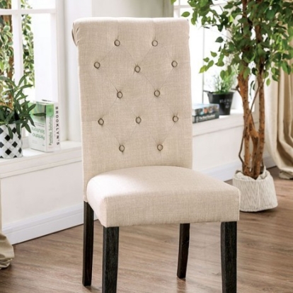 Furniture Of America Alfred Rustic Linen-Like, Solid Wood, Others Antique Black/Ivory Side Chair (2/Ctn) | CM3735IV-SC-2PK