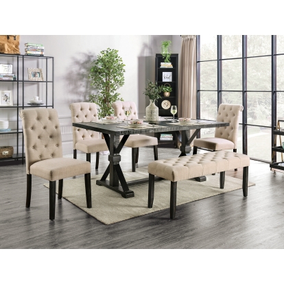 Alfred Rustic Antique Black 6 Piece Dining Table Set with Bench Model CM3735T-IV-6PC-BN by Furniture of America