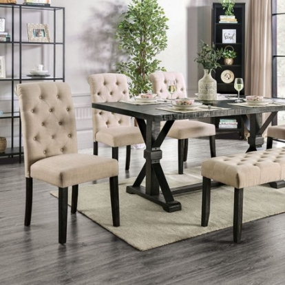 Furniture of America Alfred Rustic Linen-Like Metal Solid with Wood Antique Black Dining Table Model CM3735T