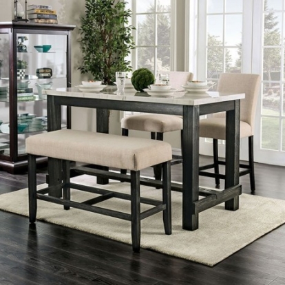 Furniture Of America Brule Transitional Fabric, Genuine Marble, Solid Wood, Wood Veneer, Others White/Antique Black Counter Ht. Table | CM3736PT