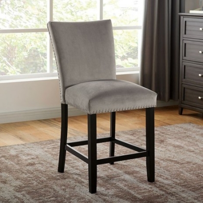 Furniture of America Kian Contemporary Flannelette Solid with Wood Veneer Black-Light Gray Counter Ht. Chair (2-Ctn) Model CM3744GY-PC-2PK