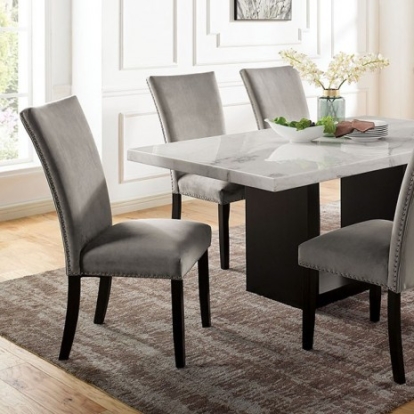 Furniture of America Kian Contemporary Fabric Flannelette Genuine Marble Solid with Wood Veneer White-Black Dining Table Model CM3744T-TABLE