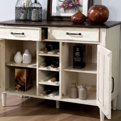 Furniture Of America Ann Lee Rustic Solid Wood, Wood Veneer, Others Antique White/Antique Oak Server | CM3754SV
