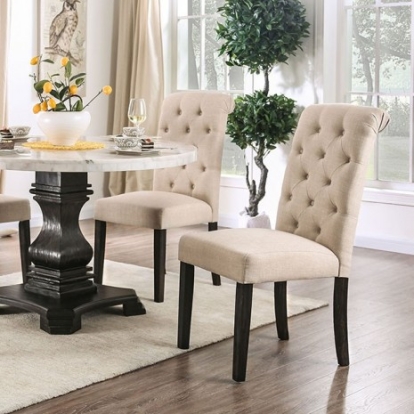 Furniture Of America Elfredo Rustic Genuine Marble, Solid Wood, Wood Veneer, Others White/Antique Black Round Table | CM3755RT-TABLE