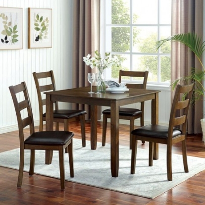 Furniture of America Gracefield Transitional Leatherette Solid with Wood Veneer Walnut-Dark Brown 5 Pc. Dining Table Set Model CM3770T-5PK