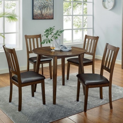 Furniture of America Blackwood Transitional Leatherette Solid with Wood Veneer Walnut-Dark Brown 5 Pc. Round Table Set Model CM3771RT-5PK