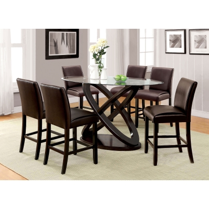 Atenna Contemporary Walnut/Dark Brown 7 Piece Counter Height Table Set Model CM3774PT-7PC-3823 by Furniture of America
