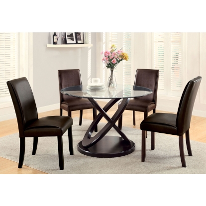 Atenna Contemporary Dark Walnut 5 Piece Round Dining Table Set Model CM3774T-5PC-3823 by Furniture of America