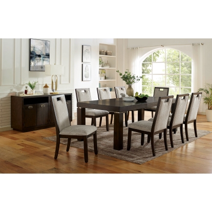 Caterina Contemporary Dark Walnut/Beige 7 Piece Dining Table Set Model CM3784T-7PC by Furniture of America