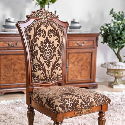 Furniture of America Lucie Traditional Fabric Solid with Wood Veneer Brown Cherry Side Chair (2-Ctn) Model CM3788SC-2PK
