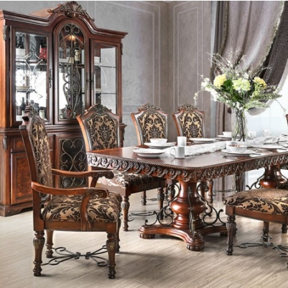 Furniture of America Lucie Traditional Metal Solid with Wood Veneer Brown Cherry Dining Table Model CM3788T-TABLE
