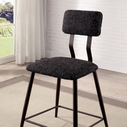 Furniture of America Dicarda Industrial Fabric Metal Solid with Wood Veneer Black-Distressed Dark Oak Counter Ht. Chair (2-Ctn) Model CM3789BK-PC-2PK