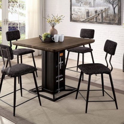 Furniture of America Dicarda Industrial Fabric Faux with Wood Metal with Wood Veneer Distressed Walnut-Sand Black Counter Ht. Table Model CM3789BK-PT-TABLE