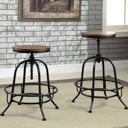 Furniture of America Silvia Industrial Metal Solid with Wood Veneer Black-Medium Oak Counter Ht. Chair (2-Box) Model CM3803PC-2PK
