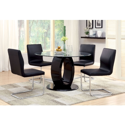 Lodia Contemporary Black 5 Piece Round Dining Table Set Model CM3825BK-RT-5PC by Furniture of America