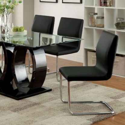 Furniture of America Lodia Contemporary Leatherette Tempered Glass Black Dining Table Model CM3825BK-T-TABLE