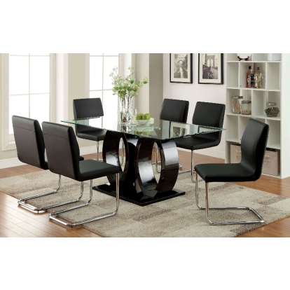 Lodia Contemporary Black 7 Piece Dining Table Set Model CM3825BK-T-7PC by Furniture of America